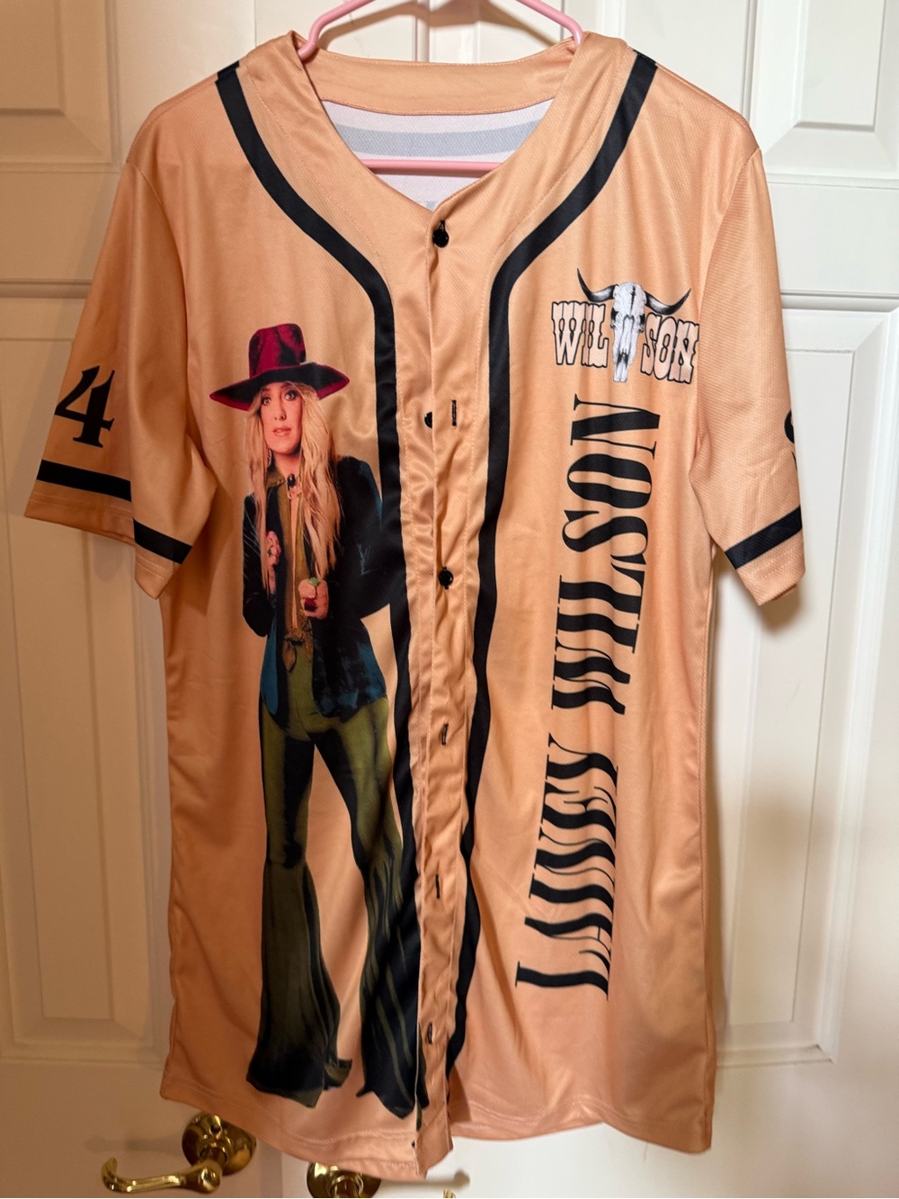 Graphic Baseball Jersey - Peach Black